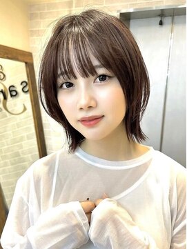 サンド 池袋 2nd(sand) 顔周りレイヤーカット小顔ボブルフ/黒髪地毛風カラー/韓国