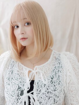 カバーヘア イヴ 戸頭店(COVER HAIR EVE) 外国人風ホワイトブロンド切りっぱなしボブディa戸頭10代20代