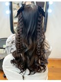 三つ編みハーフツイン