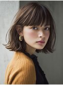 ワイドバング/トレンドボブ/暗髪透明感/前髪あり