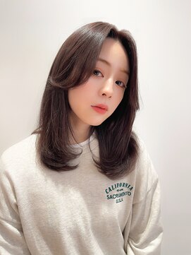 マイラ 銀座(myla) 黒髪インナーグレーベージュくびレイヤーロング前髪パーマロブ