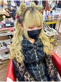 可愛いスタイル(*´▽｀*)立体リボンツインハーフウェーブ巻き♪
