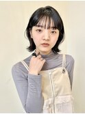 大人ガーリー/外ハネミディアム/透けバング/黒髪/自由が丘
