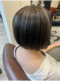ワンレンボブ前下がりショート内巻きワンカール鎖骨ミディアム