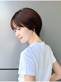 大人ショート前髪ありマッシュショート暗髪丸顔面長K20250615