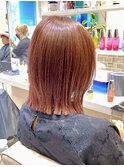切りっぱなしボブ×アプリコットカラー