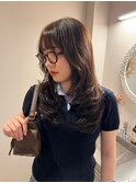 透明感ケアカラーオリーブベージュ顔まわりレイヤーカット韓国