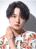 センターパート/波巻きパーマ/メンズパーマ/ツーブロック