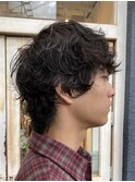 カーリーメンズパーマミディアムウルフカットくせ毛外国人風