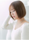 シースルーバンググレーベージュ小顔ミニボブ20代30代40代