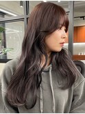 ダブルカラーチェリーレッドピンクブラウン韓国レイヤーロング