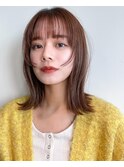 ボブ ロブ 顔周りカット 前髪カット オレンジブラウン