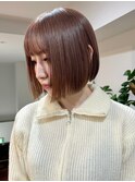 原宿ブリーチなしダブルカラーピンクベージュミディアムボブ20代