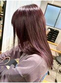 暖色カラーピンクラベンダー＊艶髪ストレートボルドーカラー
