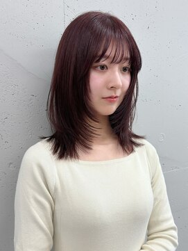 レイヤー/レイヤーカット/ミディアムレイヤー/ピンクカラー