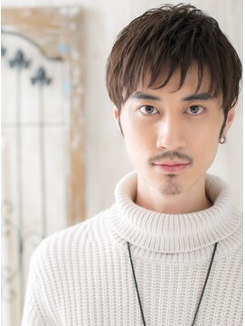 メンズヘア ビーセカンド 草加店(MENS HAIR B-2) オリーブベージュのアンニュイパーマ耳だしショートU草加