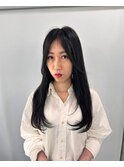 黒髪/グレーベージュ/レイヤーロング/前髪パーマ/銀座/東銀座