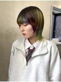 ウルフカットブリーチカラーレインボーカラーボブデザインカラー