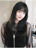 グレージュロングくびれヘア美髪韓国ヘア顔周りレイヤー_F30186