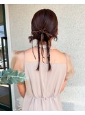 リボンを使ったお団子ツインヘアセット