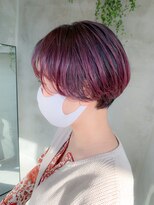 テトヘアー(teto hair) パープルピンク、ピンクベージュ、ショートボブ、ブリーチカラー