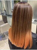 ロング ナチュラルストレート グラデーションカラー オレンジ