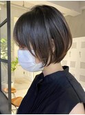 茅ヶ崎レディースショートボブベージュカラー顔周りレイヤー