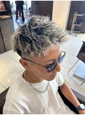 ツイストパーマ　ホワイトメッシュ　メッシュキャップハイライト