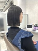 ストレートボブ/黒髪/ウェット/切りっぱなし/大阪梅田