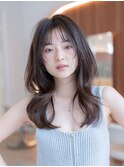 大人かわいい前髪セシルカットココアブラウンフリンジウェーブ