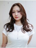 ロング暗めカラーグレージュ韓国ヘア顔周りレイヤー_F1029