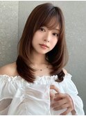 ミディアムレイヤーカット/マロンベージュ/顔周り/前髪/銀座