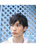 ミディアムスタイル　グレイ　ブルーアッシュ　メンズカット