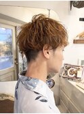 メンズツーブロックルーズツイストスパイラルハイトーンマッシュ