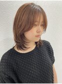 ミディアムレイヤーハッシュカットナチュラルブラウン