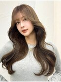 マロンベージュレイヤーくすみグレージュ韓国巻き前髪20代30代