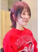 20代30代ソフトウルフ肩ラインダブルカラーピンクカラー