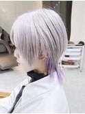 ホワイトシルバー/えりあしポイントカラーパープル