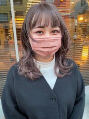 ミディウルフ×スモーキーピンク【藤枝/髪質改善】