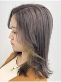 CIERA.グレー×イエロー外はねボブ/wカラー/顔周りレイヤー