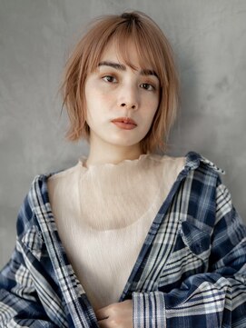 ギークス(GEEKS) 【GEEKS渋谷】小顔/ハイトーンボブ/オレンジベージュ/秋冬カラー