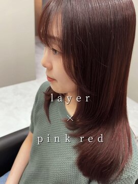 バディ 中野駅前店(BUDDY) ピンクレッド×レイヤー【中野美容室/中野レイヤー】