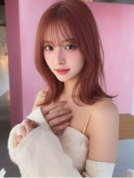 ピンクベージュピンクブラウンくびれヘアミディアム