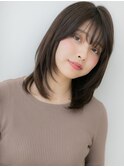 斜めバング顔周りカット小顔ミディアムレイヤーW大宮30代40代