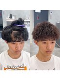 ツーブロック/刈り上げ/マッシュ/ツイストパーマ/茶髪/癖毛