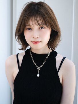 レノラ 本町(LENORA) ◯流し前髪ぱっつん前髪オリーブベージュくびれボブウルフパーマ