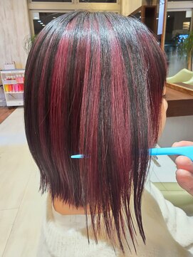 ヘアメイク アリエス 岩切店(HAIR MAKE aries) ボルドー×ブラック アンブレラカラー ボブ 仙台 20代30代