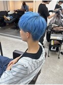 水色カラーブルーカラーブリーチダブルカラーメンズハイトーン
