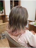 セクションカラー小顔切りっぱなしグラデーションS字ウェーブ