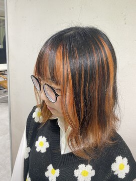 アジールヘア 東上野店(agir hair) 大人可愛いストレートくびれボブインナーカラーオレンジ